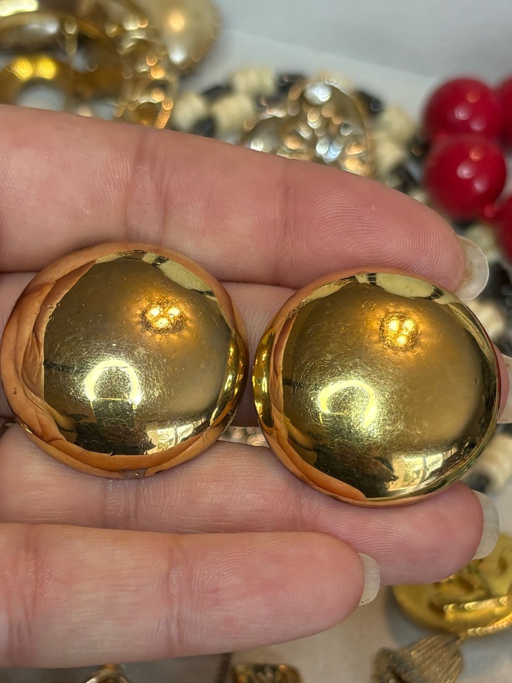 Vintage Monet Oversized Gold Tone Dome Clip-On Earrings